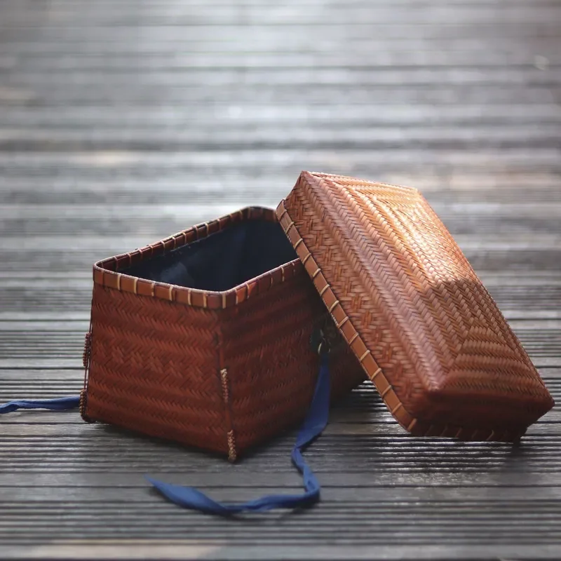 Retro Bamboo Tea Storage Box Portable Travel Case Handmade Organizer Bag for Tea Ceremony Accessories Vintage Style Container