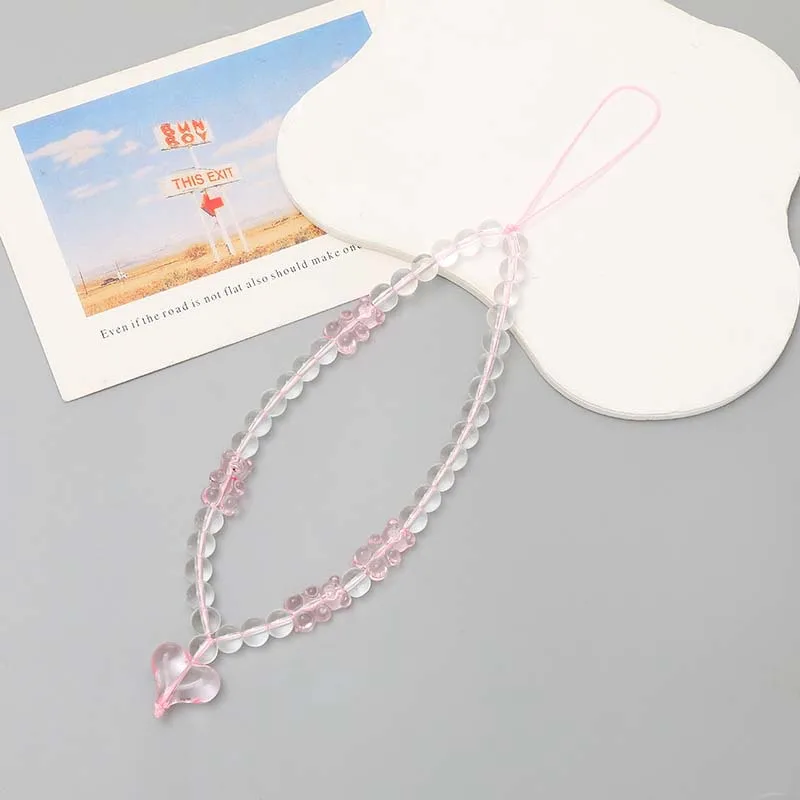Fashion Love Bow Beaded Phone Chain Lanyard Jewelry for Women Cute Bear Crystal Loss Prevention Wrist Strap Tellphone Case Rope view 6