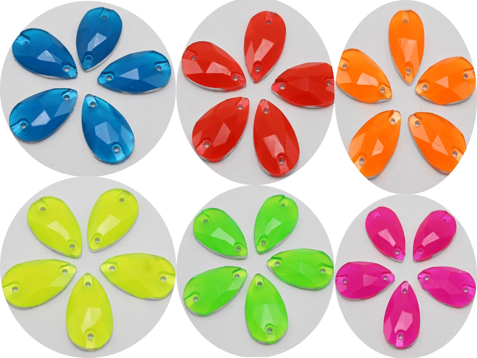 100 Mixed Neon Color Flatback Acrylic Teardrop Sewing Rhinestone 10X18mm Sew on beads