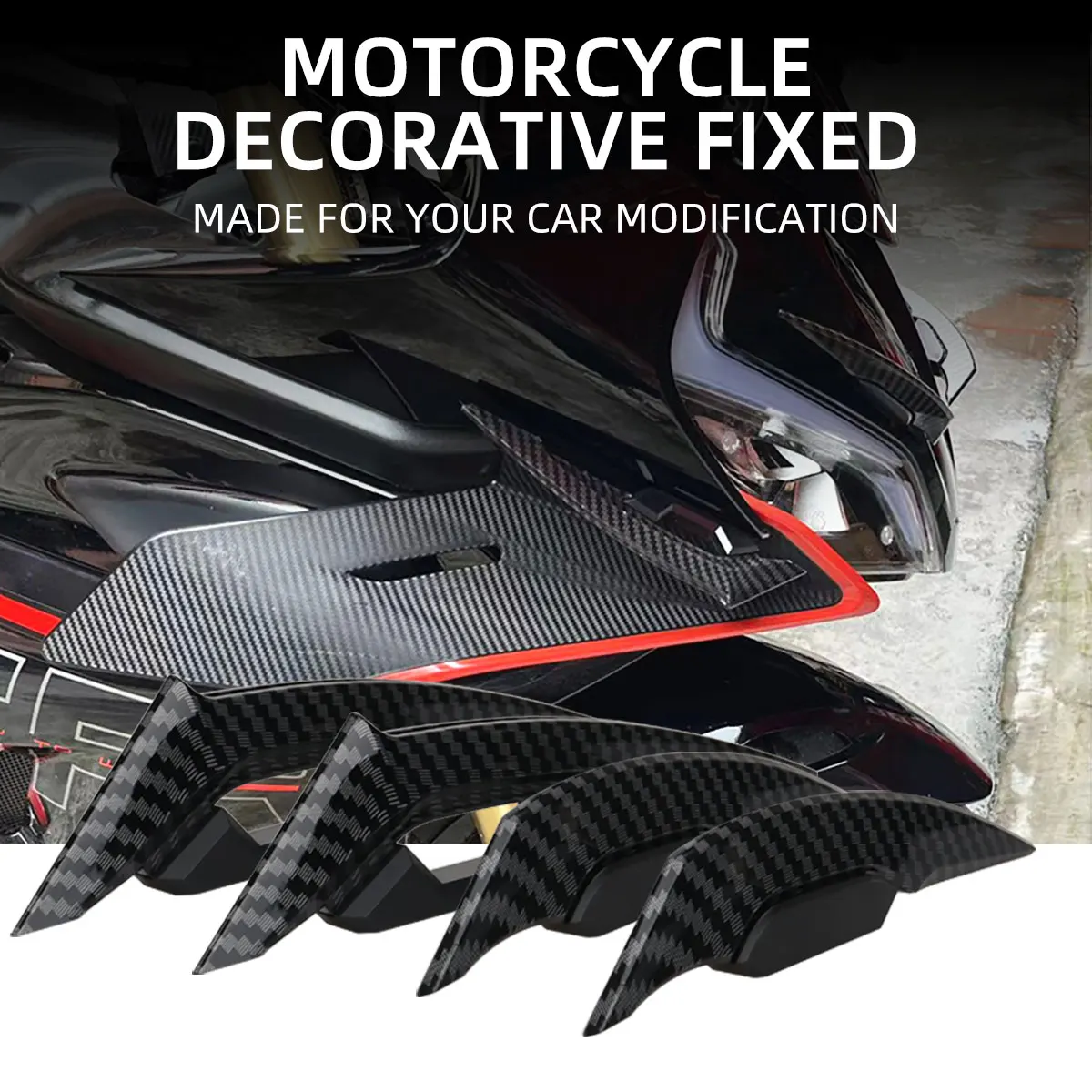 1pair Universal Motorcycle Front Decorative Front Fairing Winglets Spoilers Carbon Black Winglets Front Side Spoiler Accessories