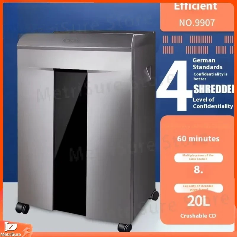 Heavy Duty Office Shredder 20L Low Noise Commercial Document Shredder Level 4 Security Cross Cut Paper Card CD Credit Card
