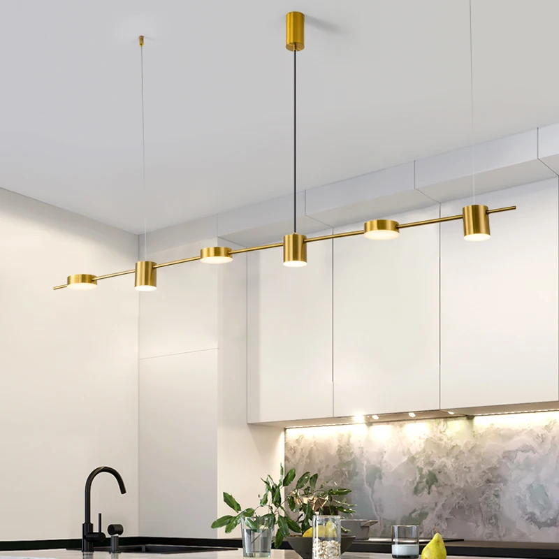Long Strip Restaurant Chandeliers Nordic Modern Minimalist LED Golden Dining Table Bar Shop Office Cafe Pendent Lighting Lights