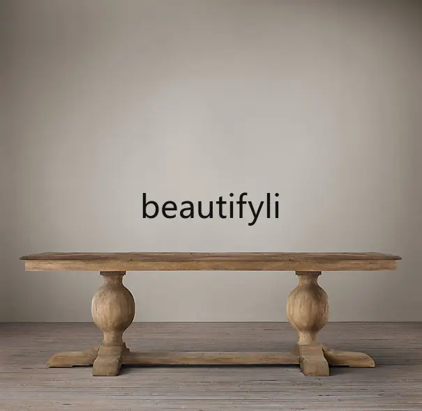 

American Country Loft Dining Table and Chair Set French Solid Wood Square Table European Retro Vintage Dining Table