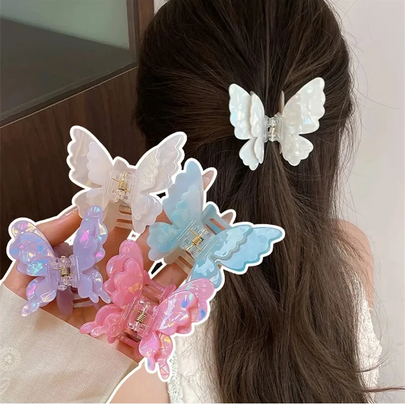 New Fairy Butterfly Hair Claw Acetate Crab Hair Clip Summer Sweet Princess Shark Clip For Women Girl Hairpin Hair Accessories