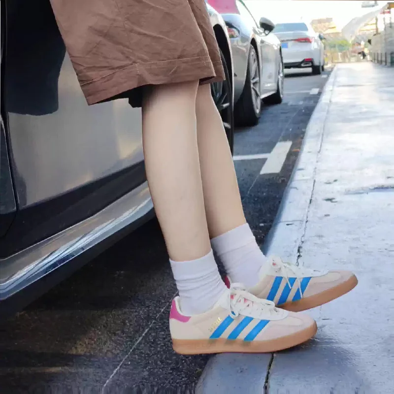 Adidas JQ0010 Vintage Women Casual Trainers Beige Blue Pink Colorway Soft Synthetic Lining Wear Resistant Gum Outsole Street Wal