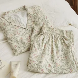 Fdfklak Floral Print Women Pajamas Sets 2PCS Pyjamas Suit 2023 Spring Autumn New 100% Cotton Thin Long Sleeve Sleepwear