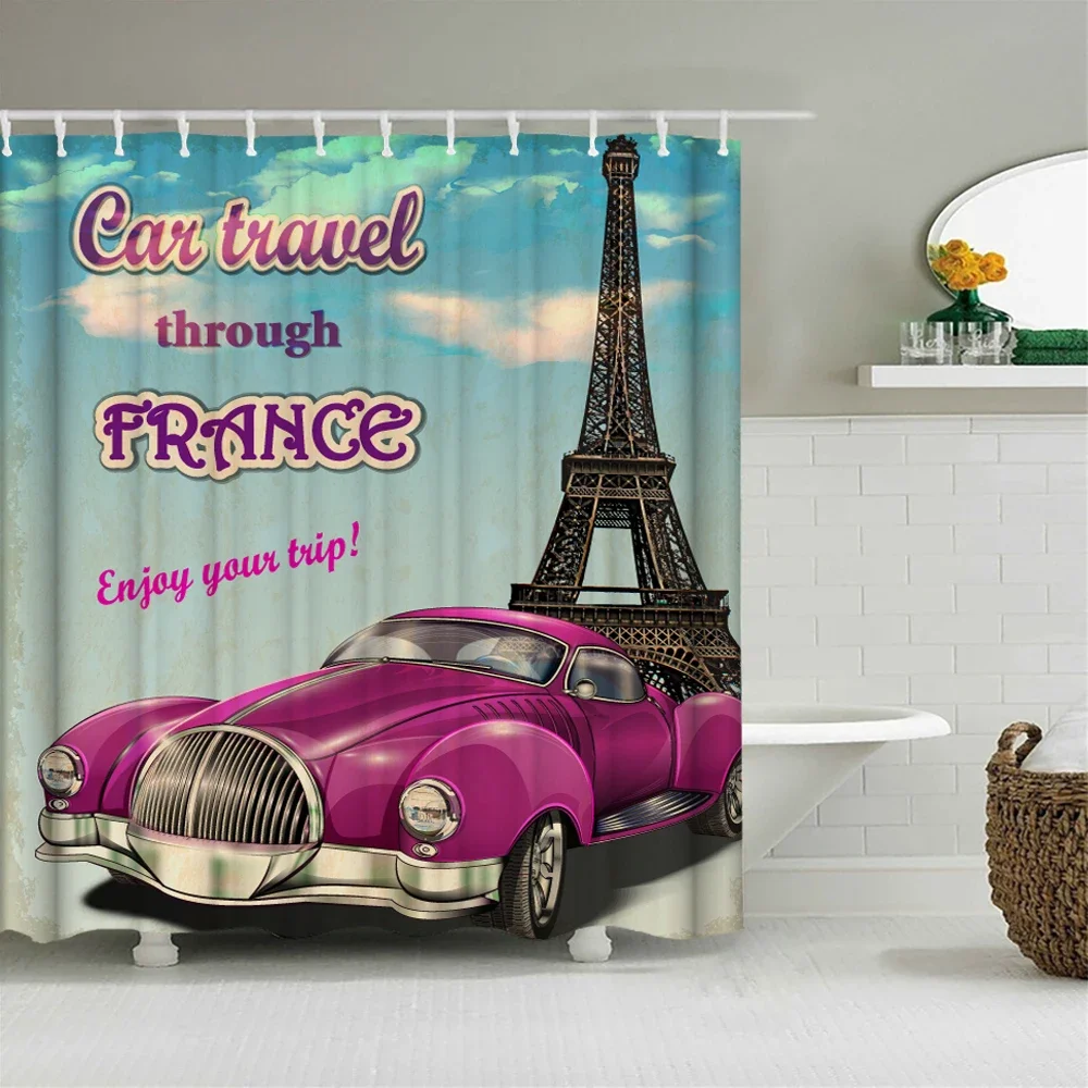 Oil Painting Paris Tower Pattern Printing 180x180cm Shower Curtains Waterproof Polyester Fabric Bathroom Curtain with Hooks