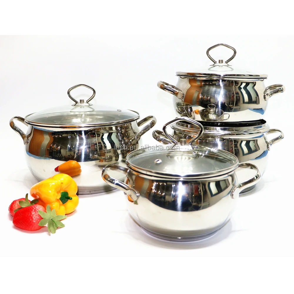 

10 PCS Stainless Steel Apple Belly Shaped Cooking Pot Dutch Oven Pot Cookware Set with Induction Bottom