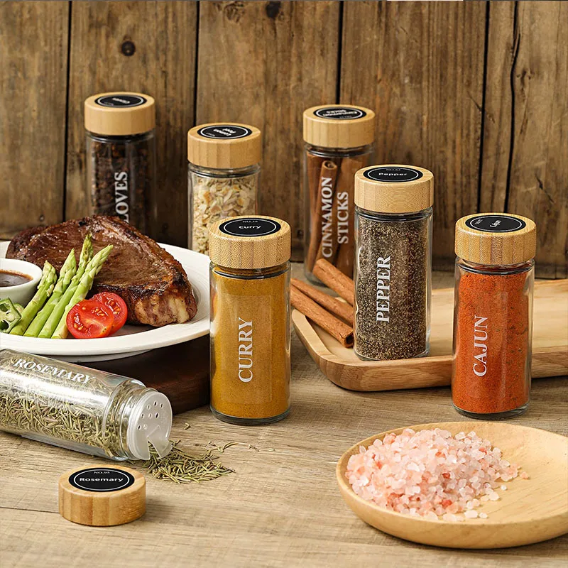 4/12Pcs Glass Spice Jars with Bamboo Lid Spice Seasoning Containers Salt Pepper Shakers Spice Organizer Kitchen Spice Jar Set