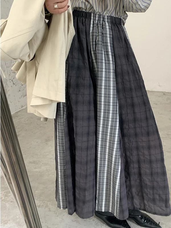 

Юбка миди женская повседневная в клетку в стиле ретро, размер 300 Pou, А-силуэт, с высокой талией, корейский стиль, для фигуры типа «груша» и прямого типа фигуры