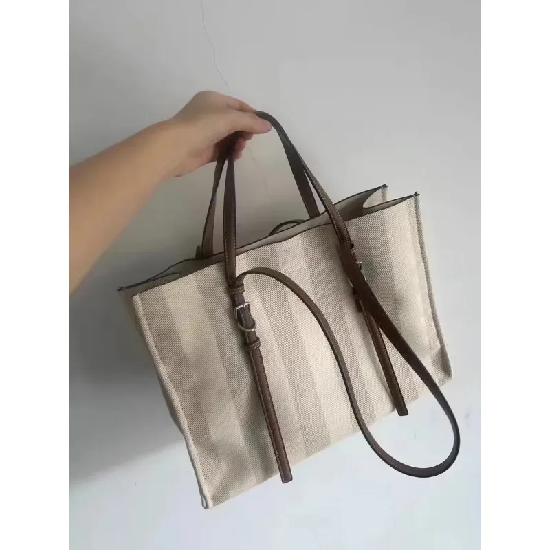 سعة كبيرة حقيبة قماش قنب أنثى 2024 جديد التباين الرجعية حقيبة محمولة التنقل واحد الكتف حقيبة ساعي في الفئة #4