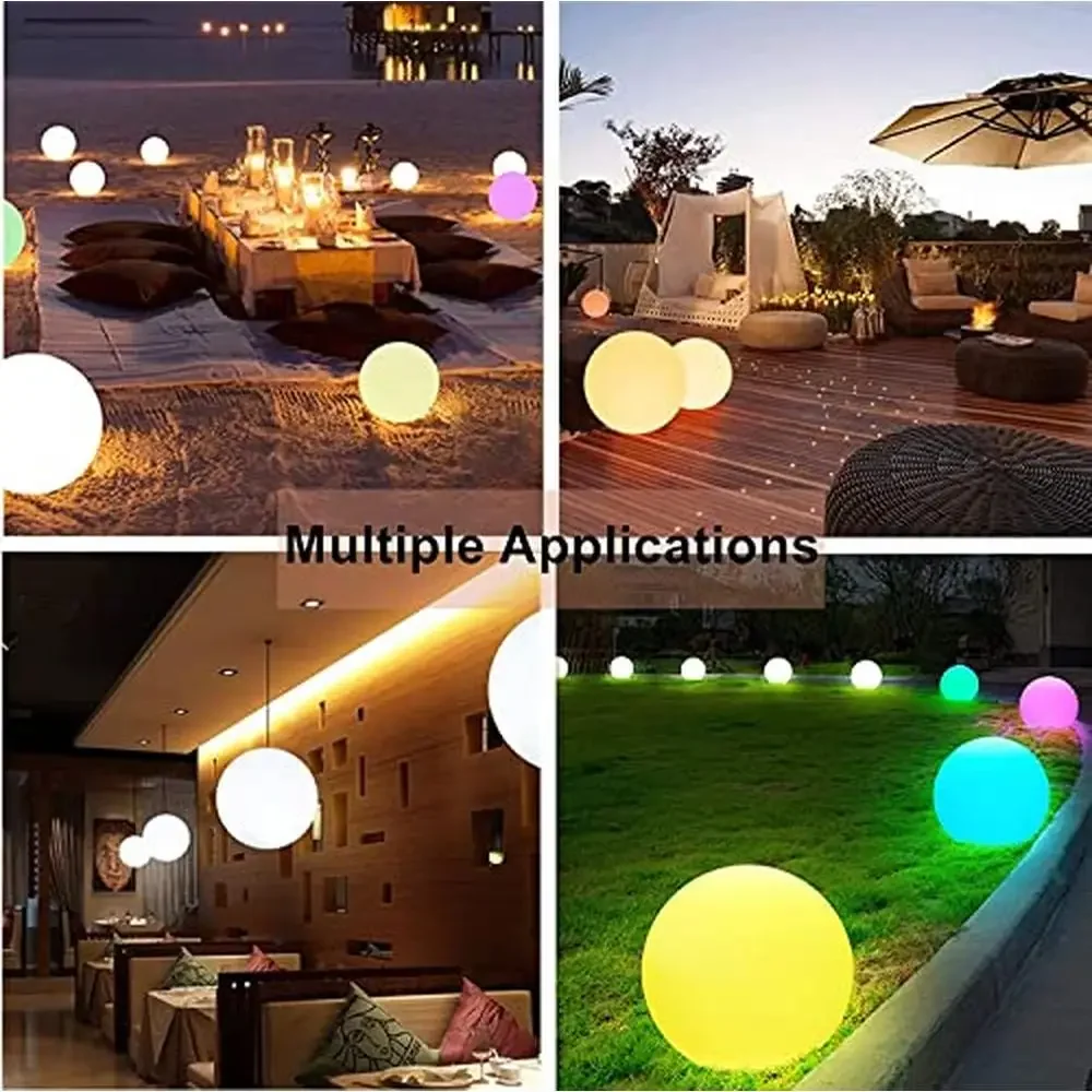 Lâmpada Globo Noite com Controle Remoto, Luz Bola LED, Lâmpada Impermeável Noite, 16 Cores RGB, Decoração Interior e Exterior, 10 pol