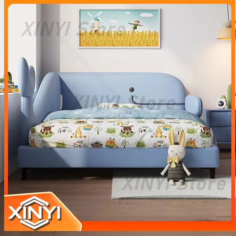 Modern Kids Bed with Cartoon Whale Design Guardrails Princess Style Single Bed for Boys Girls with Storage for Children