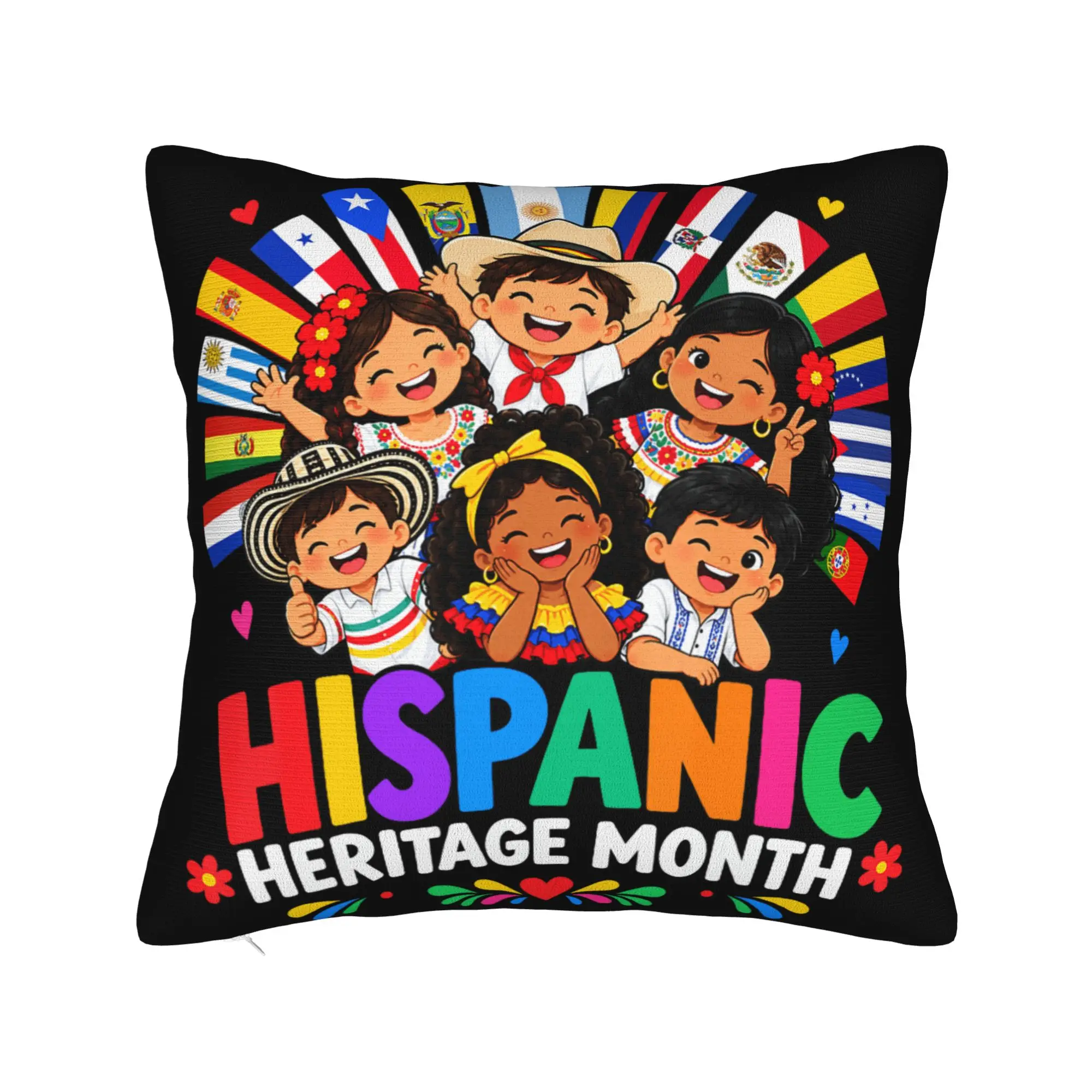 Hispanic Heritage Month Latino Countries Flags Pillow Case  Graphic Pillow Cover Vintage Cushion Cover For Sofa Home Decor