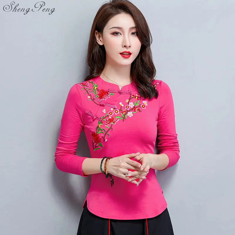 Traditionele chinese blouse shirt tops voor vrouwen mandarijn kraag oosterse linnen shirt blouse vrouwelijke elegante cheongsam top V1747