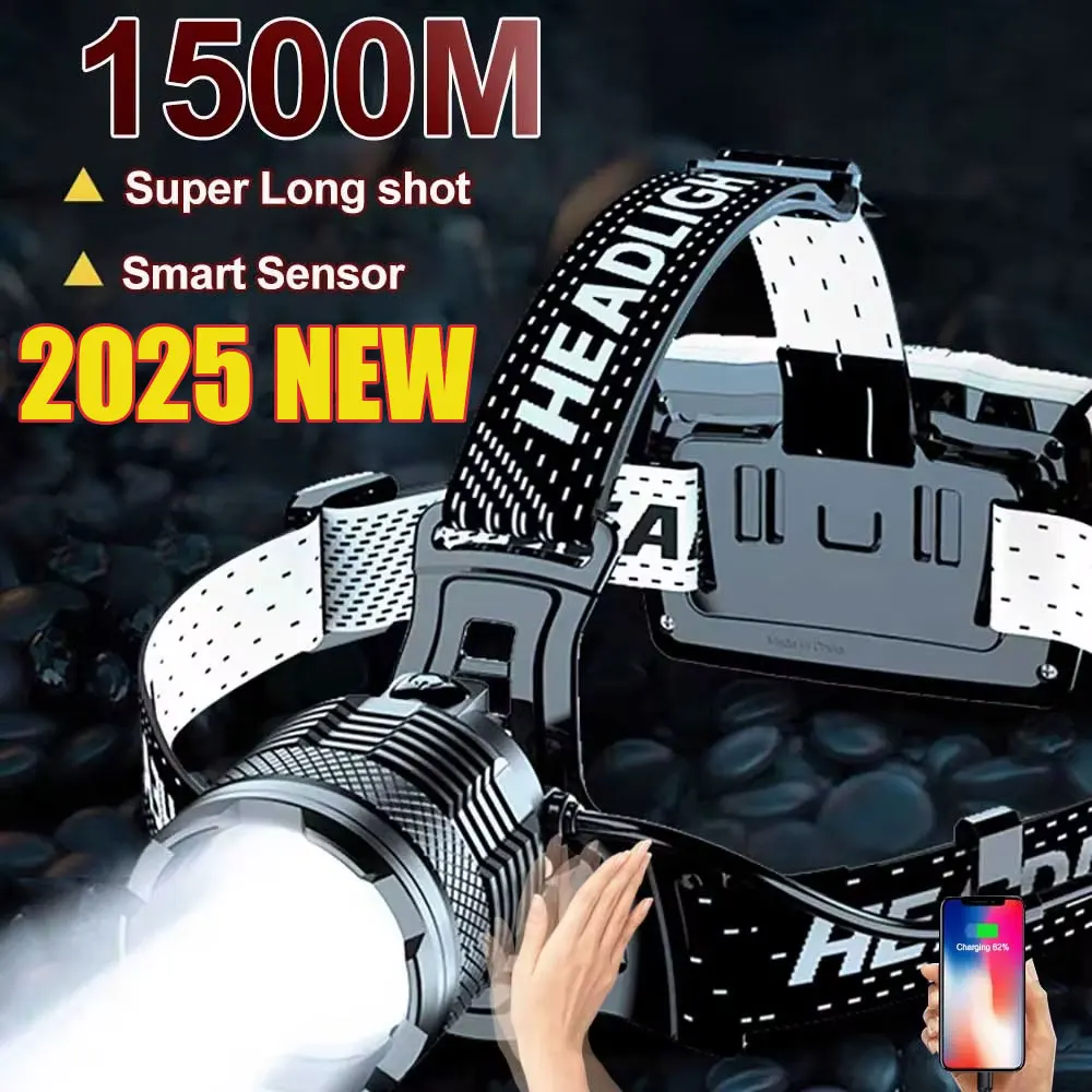 

White Laser Fishing LED Headlamp Sensor XHP90 Headlight with 18650 Battery Flashlight USB Rechargeable Head Lights Torch Lantern