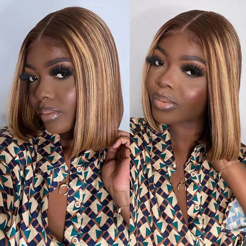 Прямой 13x4 кружевной фронтальный парик Боб, плотность 200%, прозрачные кружевные парики Боб, 4/27, омбре, предварительно выщипанные парики из 100% человеческих волос