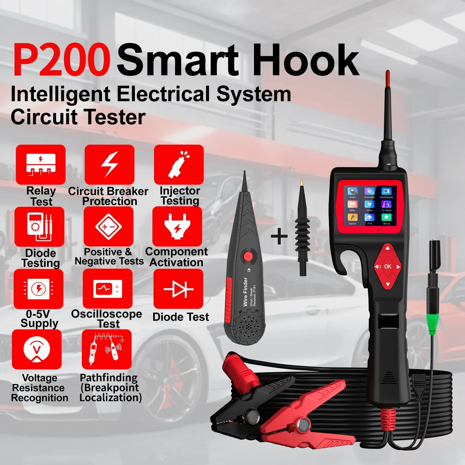 

P200 Power Circuit Probe Kit Smart Battery Tester Automotive Circuit Breaker Finder Tool Multimeter Relay Test Oscilloscope Mode
