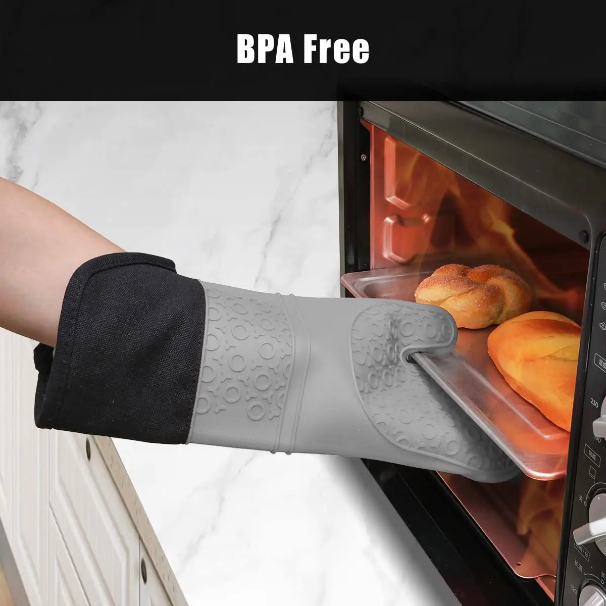 Silicone Oven Gloves Heat Resistant Cotton Insulated Gloves For Baking Barbecue Kitchen Cooking Baking Gloves