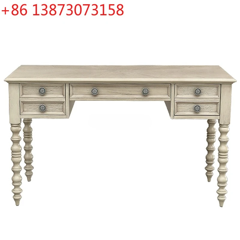 *American solid wood antique ivory white desk retro computer table French European style