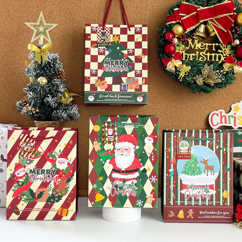 5pcs Christmas Gift Boxes Kraft Paper Bag Candy Cookie Chocolate Desserts Snack Gifts Bags Christmas Party Decoration Kids Gifts