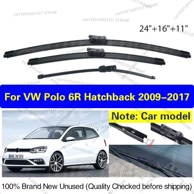 

3PCS Car Wiper For VW Polo 6R Hatchback 2009-2017 Front Rear Windshield Windscreen Wiper Blade Rubber Car Accessories 24"16"11"