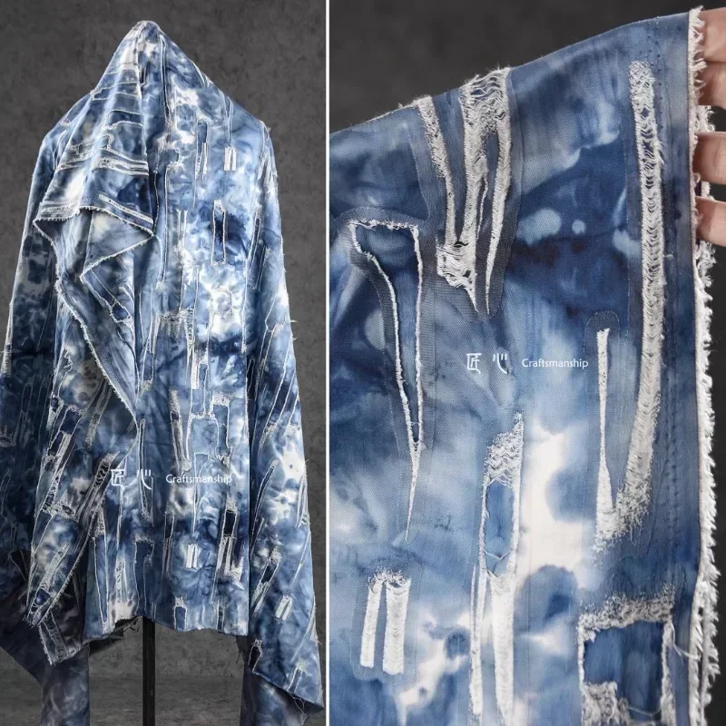 

Синяя дубленая метеоритовая жаккардовая ткань для рубашки, классических брюк, дизайнерская одежда, ткань на метр, материал для шитья своими руками