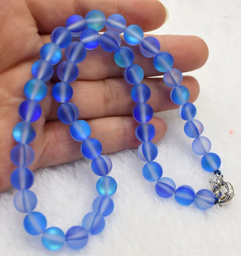 Matte 6/8/10mm Natural Blue Gleamy Moonstone Round Gemstone Beads Necklace 20