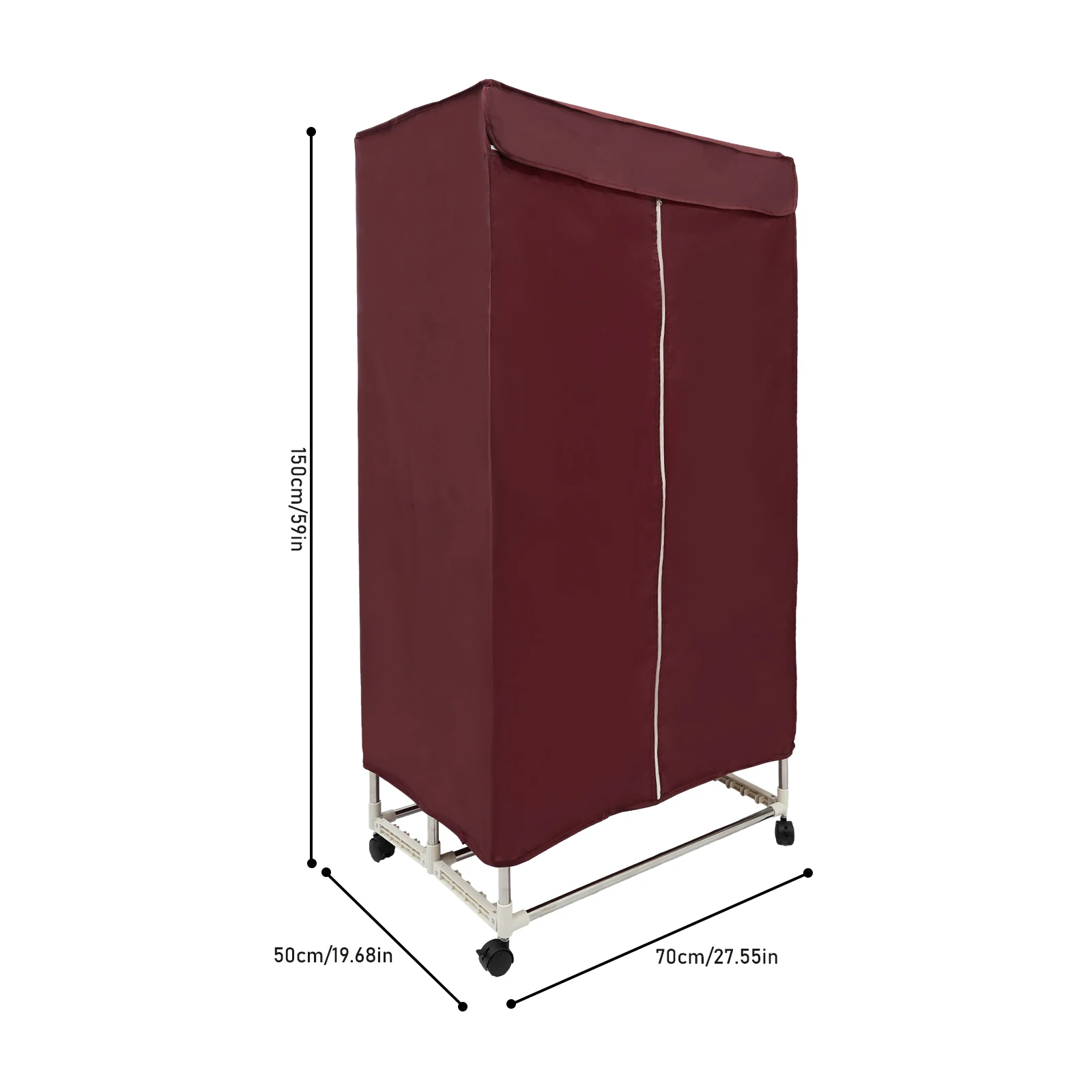 1200-1500W IPX1 Corded Electric Clothes Dryer with Outer Cover PTC 5-layer Heating 4 Towel Rails 4 Wheels
