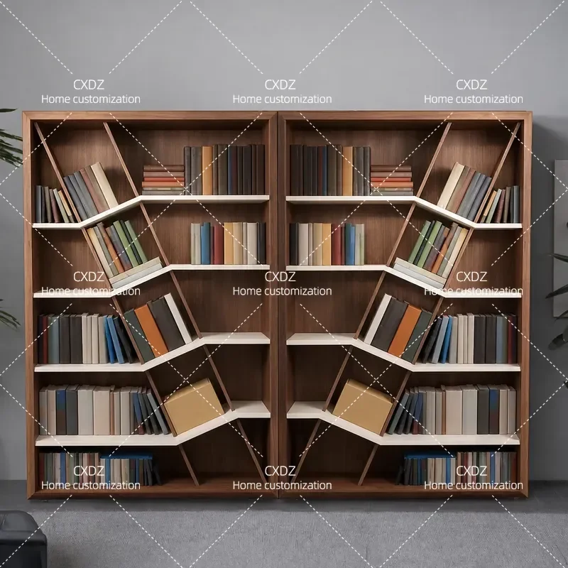 Italian Light Luxury Solid Wood Bookcase Combination Simple Study Style Multi Layer Bookshelf Storage Cabinet