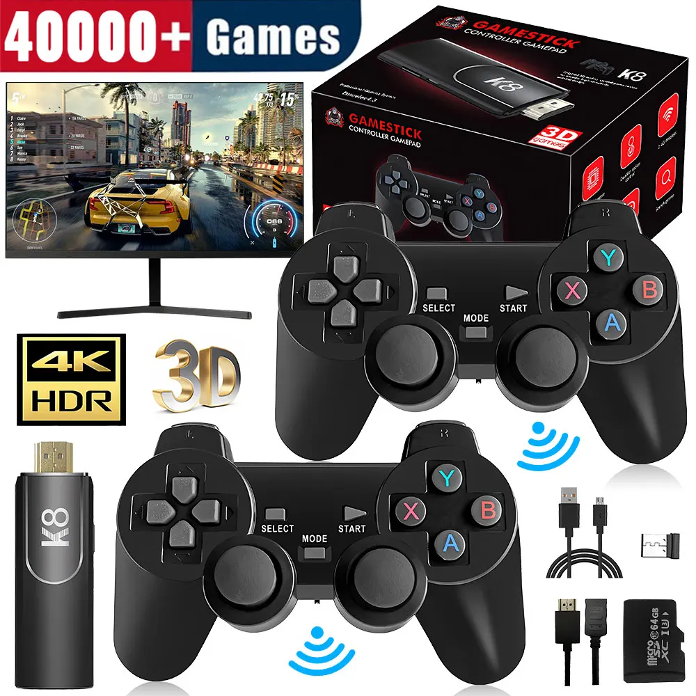 4K HD K8 Gamepad 64G Retro Videospielkonsole 40000+ Spiel 40+ Emulator Dual Wireless 2.4G Controller Retro Konsole Kinder Geschenk Gam