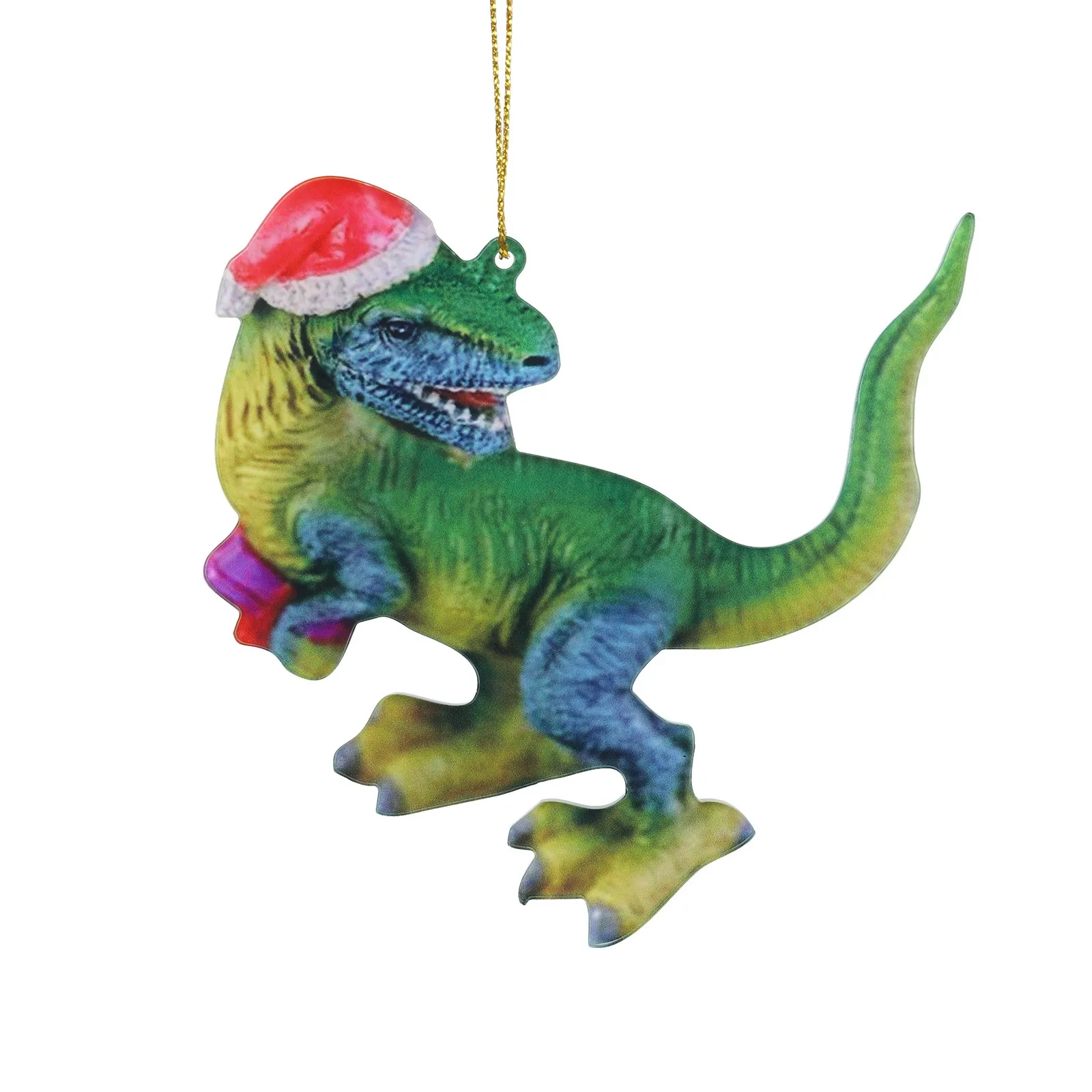 2D  Dinosaur Holding Christmas Gift With Hat Pendant Ornaments Double Sided Printing Christmas Tree Pendant Home Car Decoration