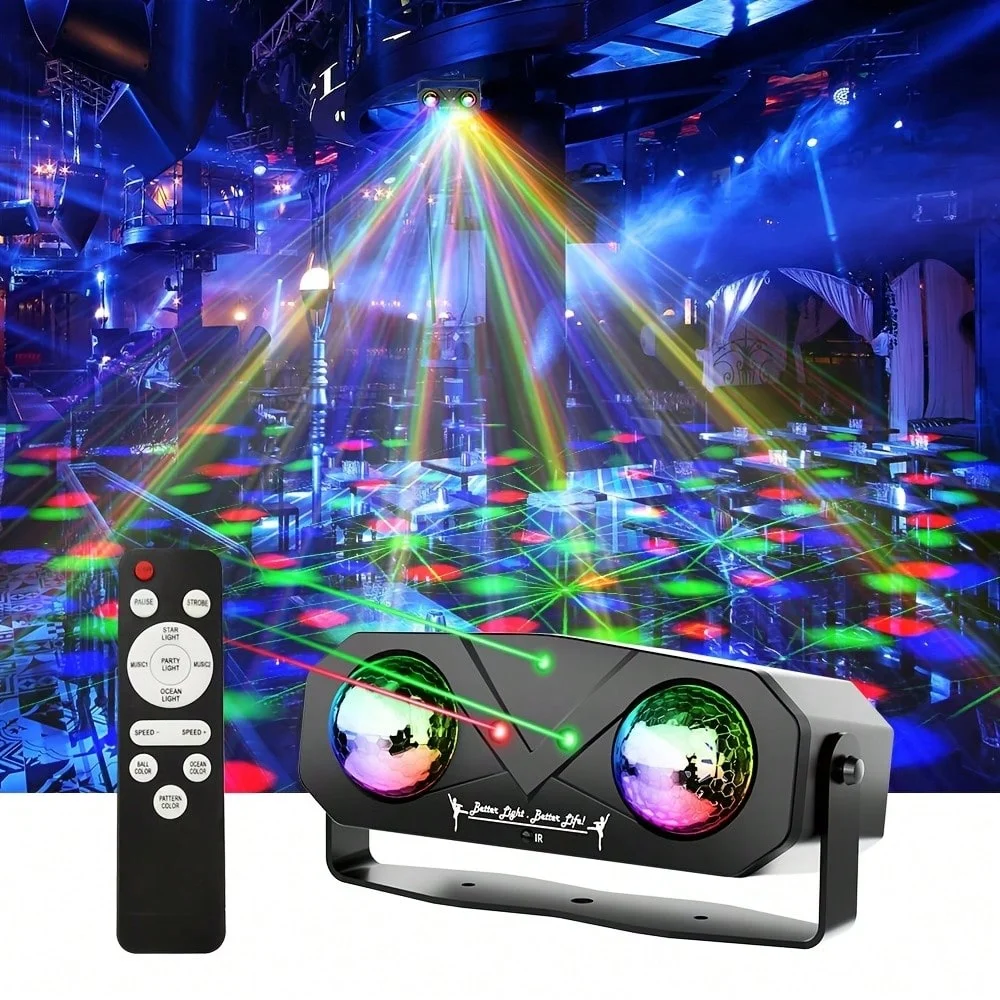 5 in 1 USB Powered Party Projector Light, Sound Activated Disco Ball Strobe Light with Remote, Ocean Wave Star Projection Stage Lamp for Club Birthday Christmas Halloween Outdoor Party Decor