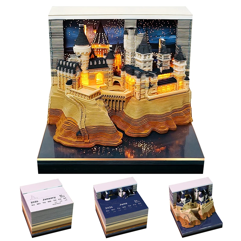 Omoshiroi Block 3D Memo Pad Led Howarts Notepad 3D Model Castle Sticky Note 3D Art ​Hary Design Custom Block Note Friends Gift