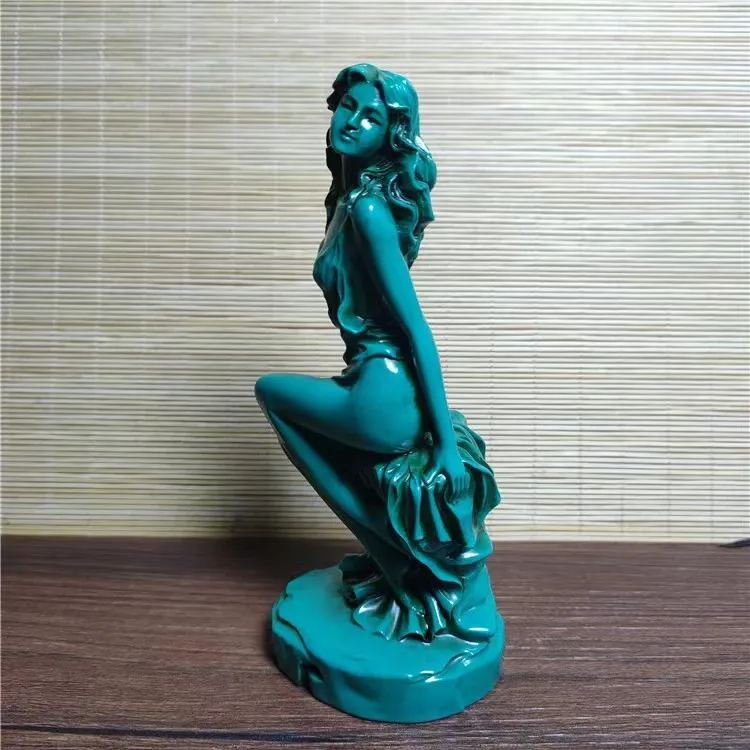 Hand-Carved Chinese Natural Turquoise Statue People beauty Exquisite Green