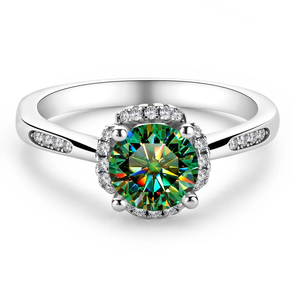 

Серебряное кольцо с зеленым муассанитом 1 карат с сертификатом 100% - S925 Женские украшения Подарок на свадьбу