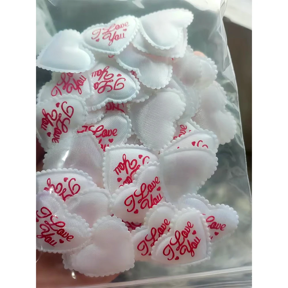 50/100pcs 3D Heart-Shaped Romantic Sponge Satin Fabric Wedding Party  Birthday Party Decorative Clothing Patch Applique Supplies