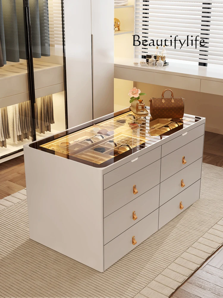 

Simple light luxury cloakroom Nakajima Taiwan home jewelry storage cabinet bedroom bucket cabinet solid wood jewelry display cab