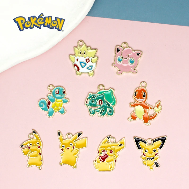 

10Pcs Set Pokemon Cute Cartoon Pikachu Pendant Alloy Accessories Animation Figures Squirtle Bulbasaur Necklace Hanging Ornaments