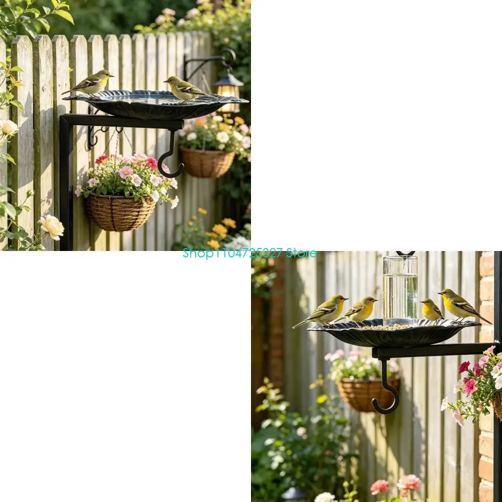 D8KF Wild Bird Dining Support Stand for Garden Use, Tray and Hook Form with Dark Finish Metal Look for Outdoor Yard Display and