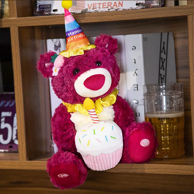 37 cm Kawaii Orso Bambola di peluche elettrica Compleanno Cappello carino Orso Canta Gioco interattivo Decorazioni per la casa Regalo per bambini Giocattoli per l'educazione precoce del bambino