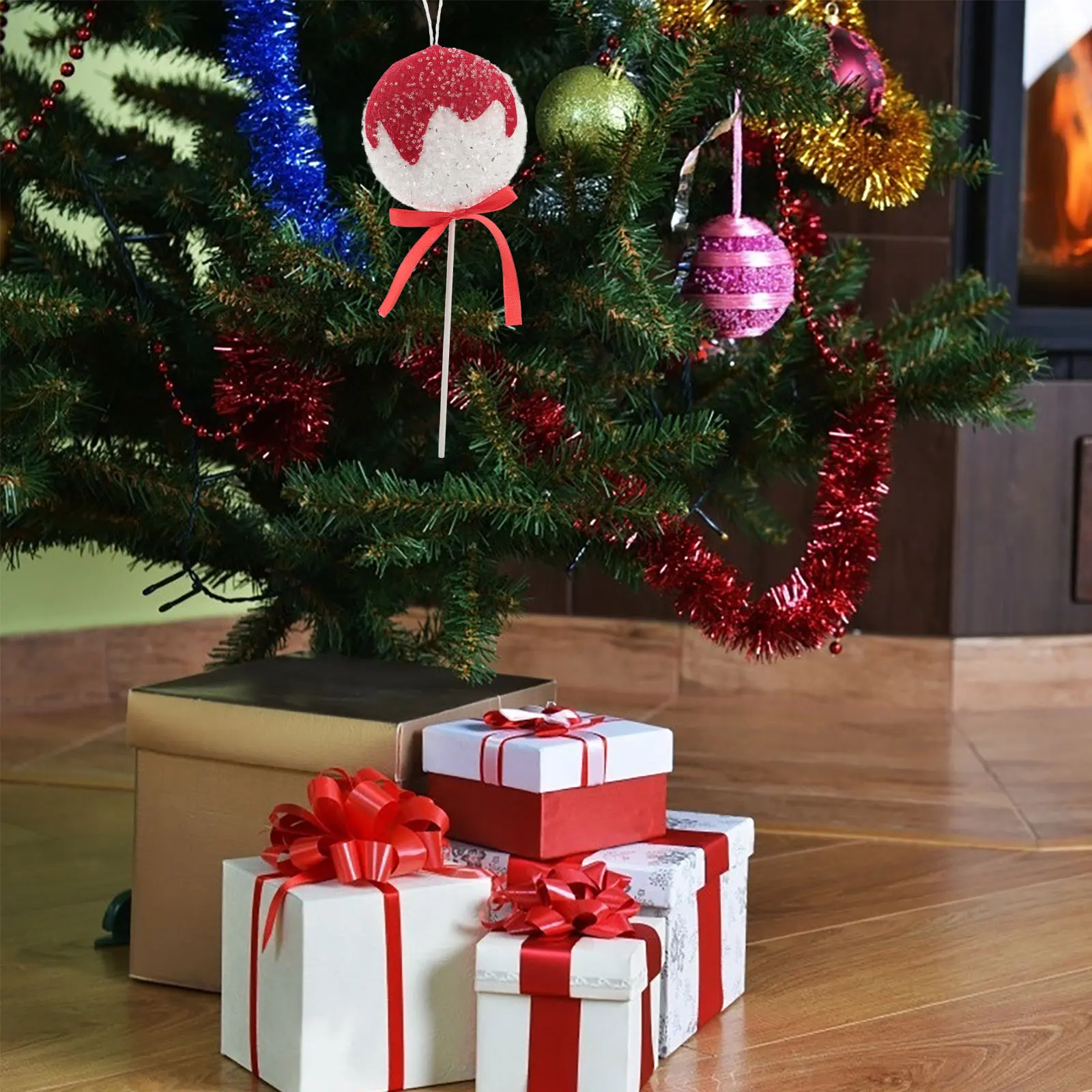 

Red Hanging Ornaments 25cm Xmas Tree Lollipop Decorations Party Photo Props Candy Hanging Ornaments