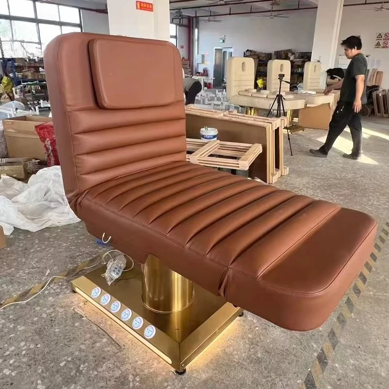 Cosmetic Luxury Modern White Gold Salon Furniture 3 Motor Electric Facial Beauty Massage Bed Table Chair Facial Spa Lash Bed