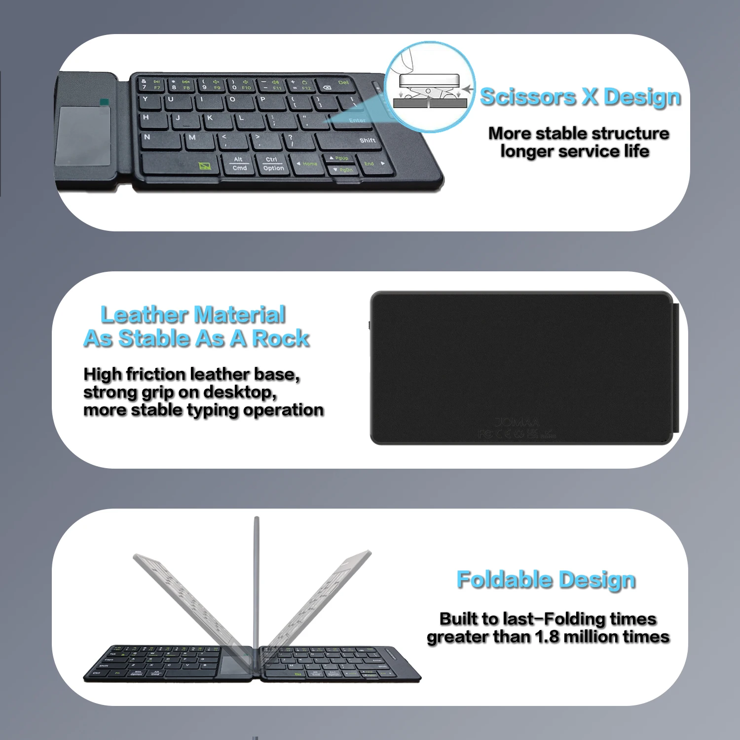 Jomaa mini teclado portátil para smartphone, teclado sem fio dobrável Bluetooth com touchpad para iphone 17 pro max