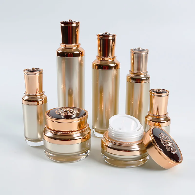 Bottiglia di plastica acrilica dorata da 30 ml siero/fondotinta lozione/emulsione/essenza tonica liquida sbiancante per la cura della pelle imballaggio cosmetico