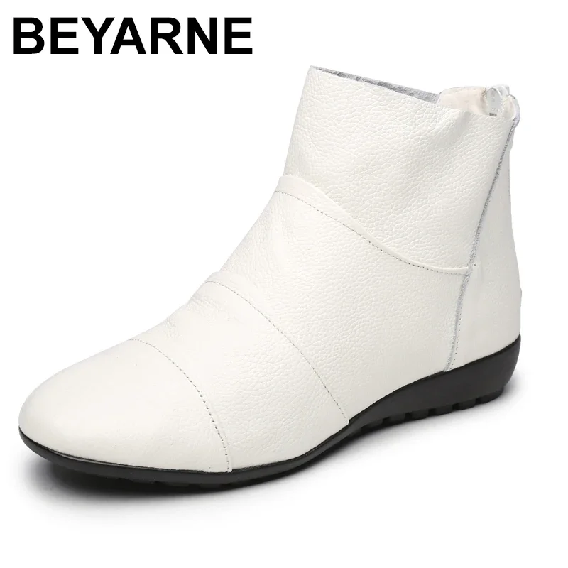 BEYARNE new arrive Genuine leather boots buckle women boots flats winter shoes ladies female autumn boots black,white,beige