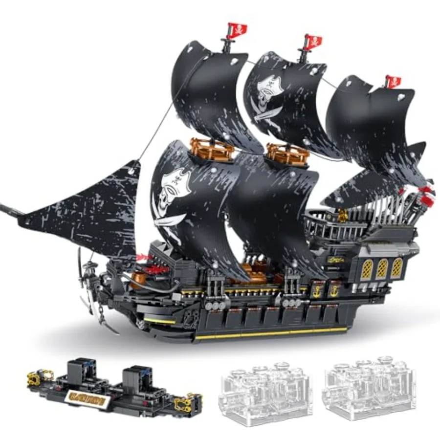 

Pirate Ship Building Block Set, ABS Plastic, Black and Brown, 2517-Piece Large Captain Sailboat Model for Adult Collection and