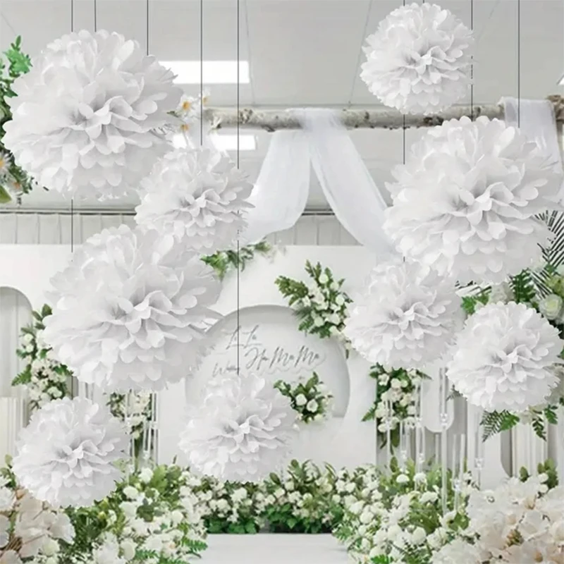 9pcs white paper flower balls, birthday party, wedding party decorations