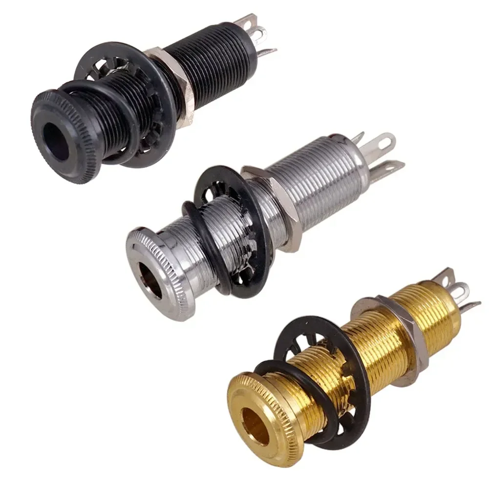 Electric Guitar Bass Parts 6.35mm Stereo Output Input 1/4 Jack Socket Plug Brass Straight Ribbed Tube Style Jack Anti-Noisy