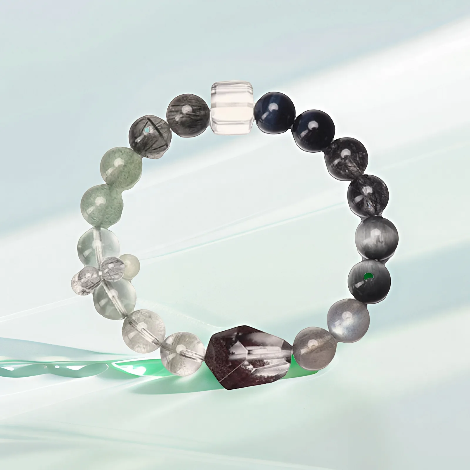 Chinese Style Five Elements Natural Green Phantom Crystal Bracelet Lucky Fortune Attracting Blessing Feng Shui Jewelry 10mm 12mm